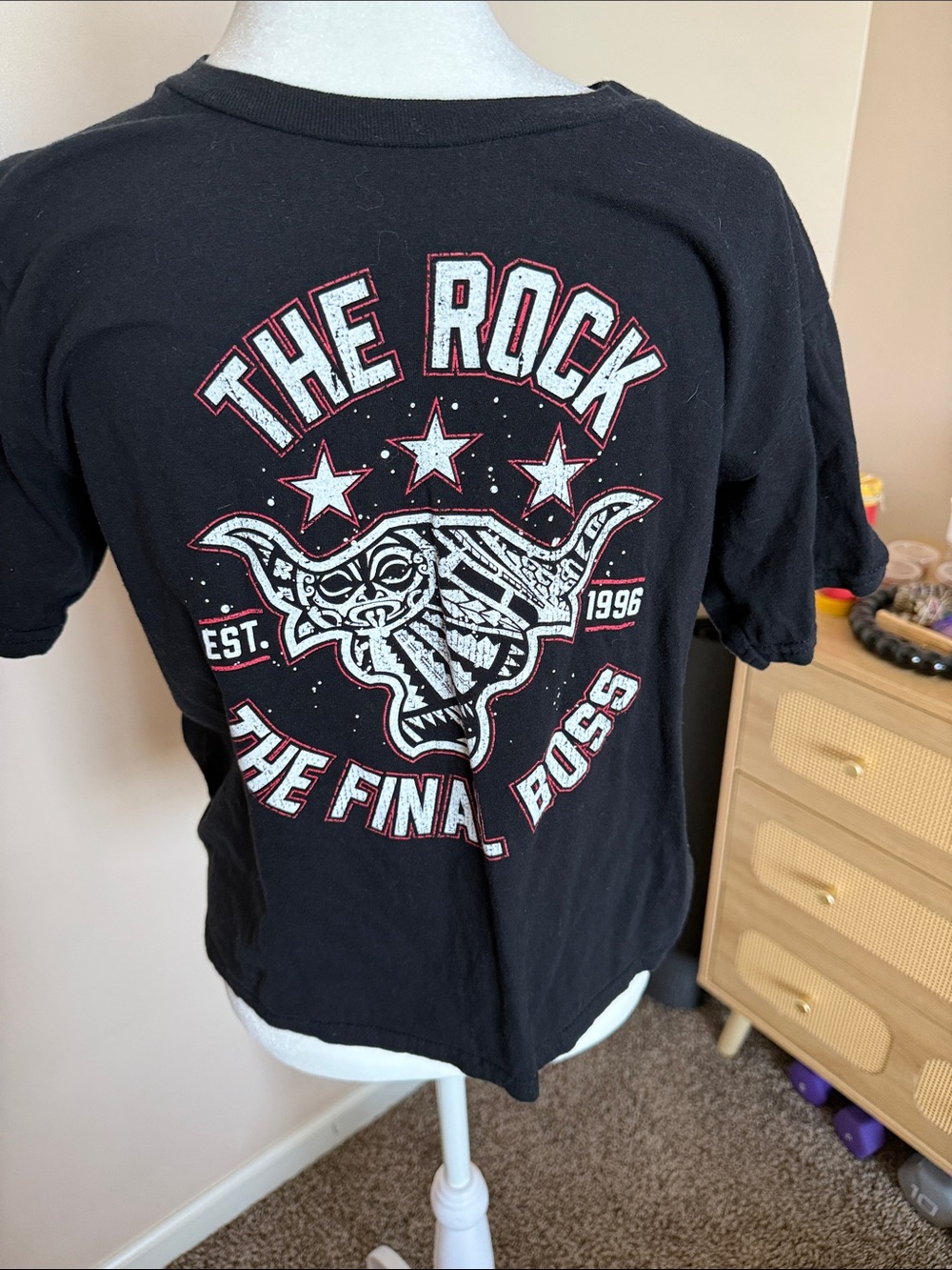 WWE Black Kids Tee with White and Red 'The Rock' Graphic